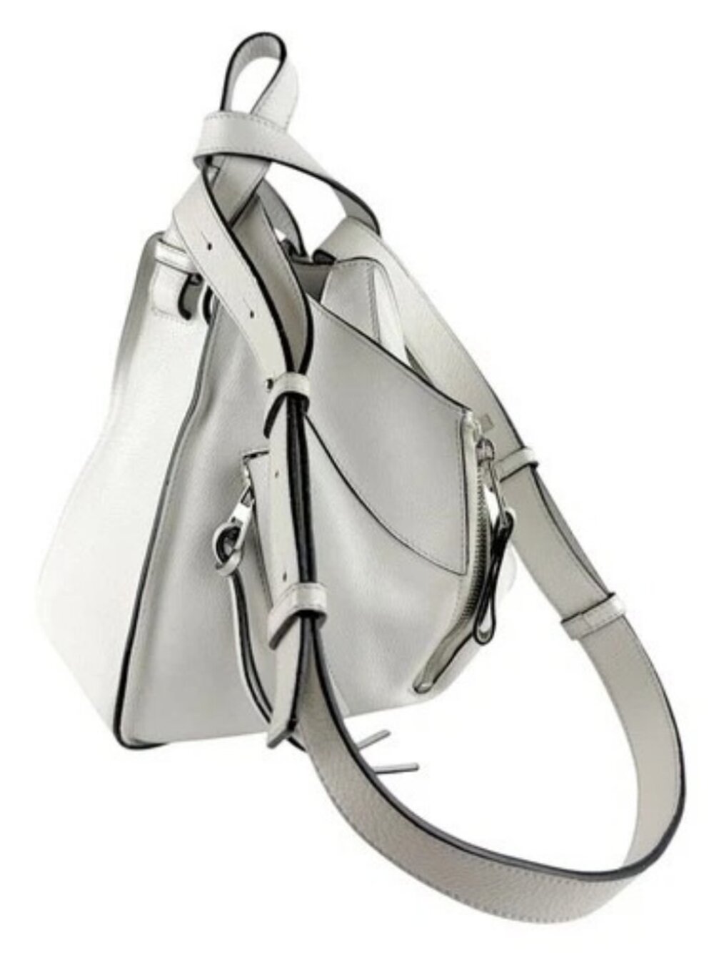 Auth LOEWE Hammock Shoulder Bag Handbag White Leather/Silvertone - z8614 - Picture 10 of 12